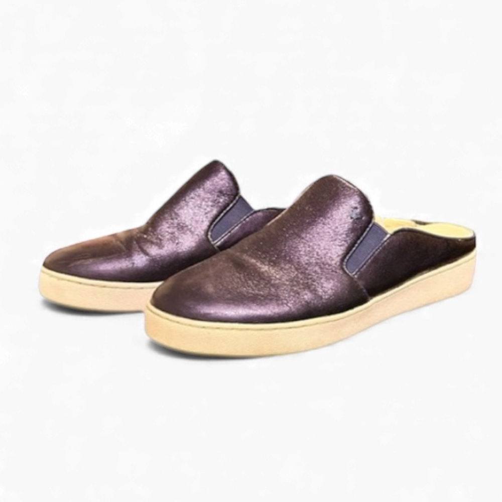 Vionic Splendid Dakota Slip On Mule Blue Metallic Leather VGC Size 7